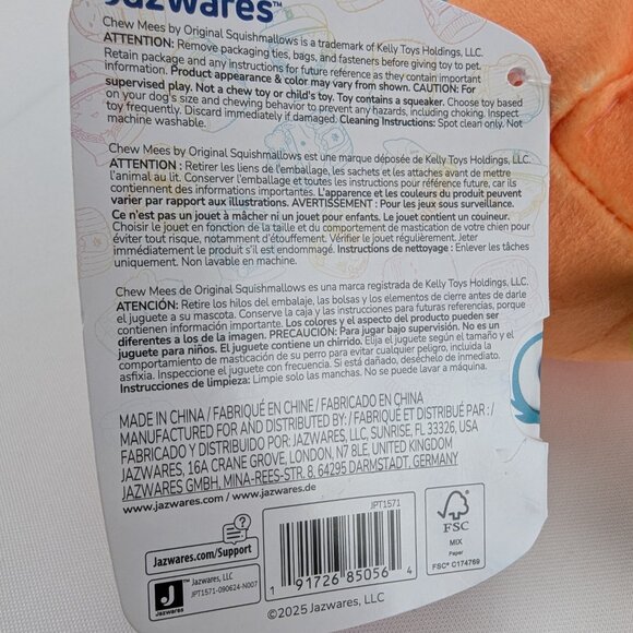 Squishmallows Chew Mees Tomislav Dog Toy Plush 4" Carrot Squeaker Crinkle Pet - Picture 7 of 7